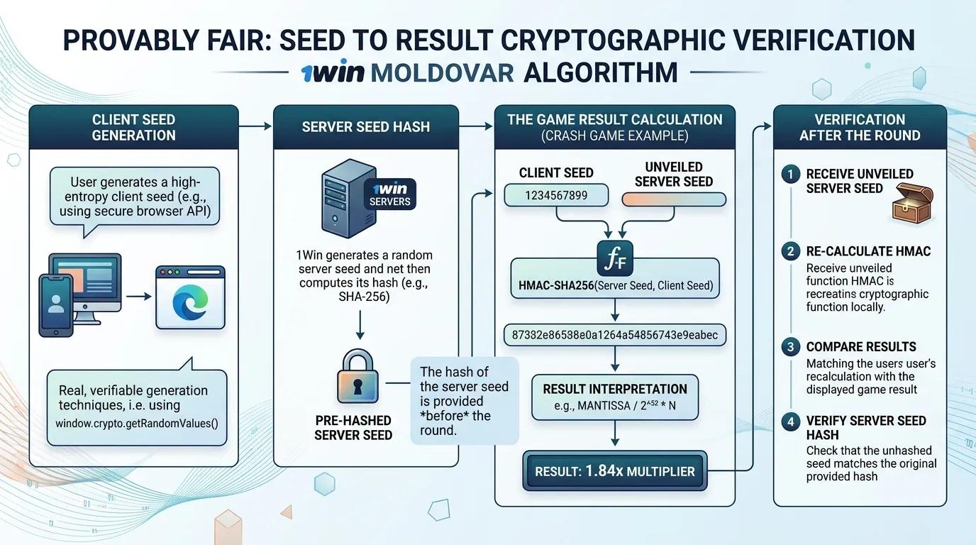 Provably Fair Algorithm Implementation at 1Win Moldova: Seed to Result Cryptographic Verification